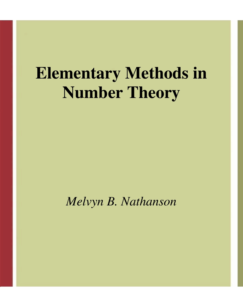 GTM195-Nathanson M.B___Elementary Methods in Number Theory (Springer 2000).pdf_第1页