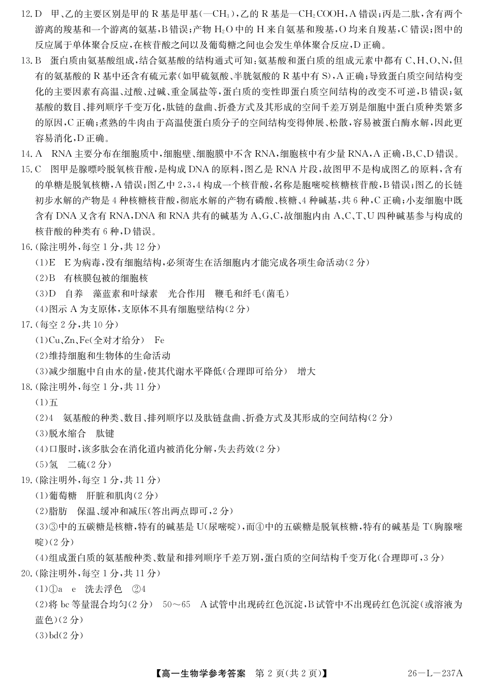 安徽省江淮名校2025-2026学年高一上学期阶段联考-生物答案.pdf_第2页