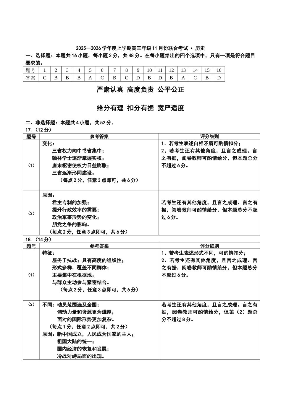 点石联考2025—2026学年度上学期高三年级11月份联合考试历史答案.docx_第1页