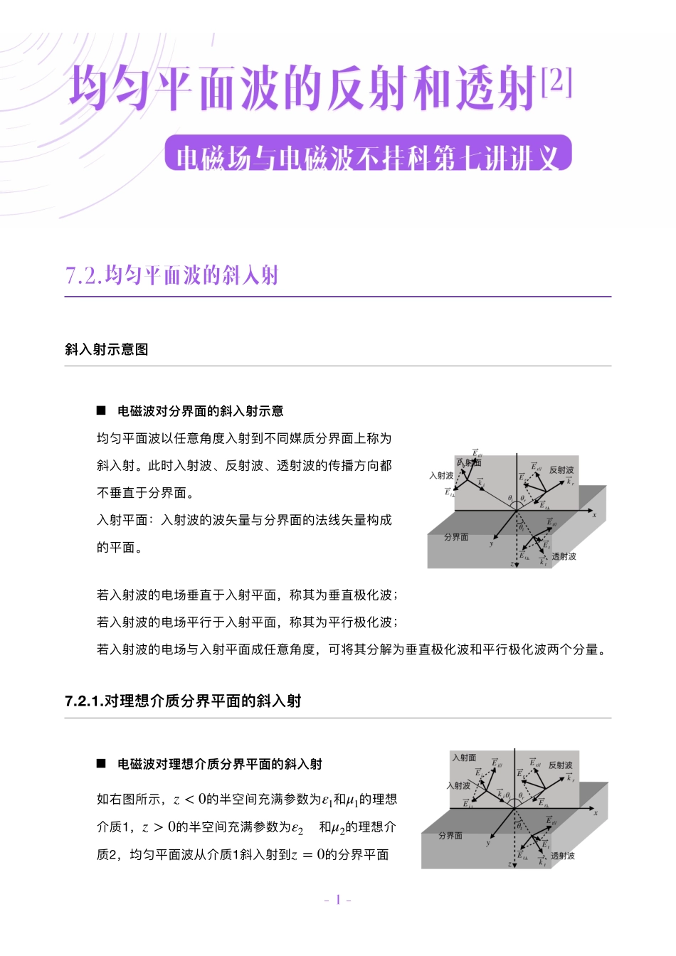 电磁场与电磁波不挂科讲义-7-均匀平面波的反射和透射[2].pdf_第1页