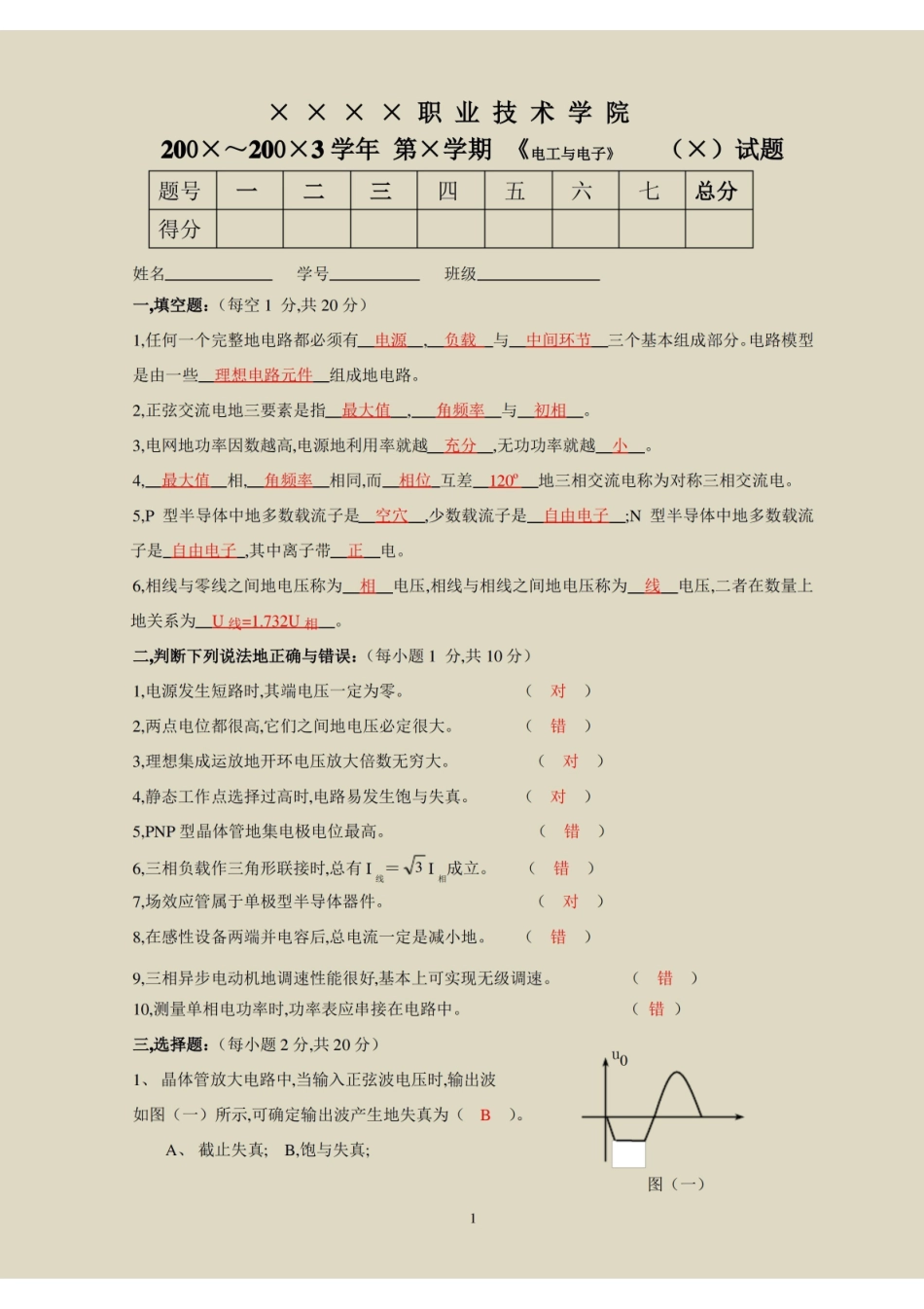 电工电子技术试题库考试试卷期末考试试卷及答案详解.pdf_第1页
