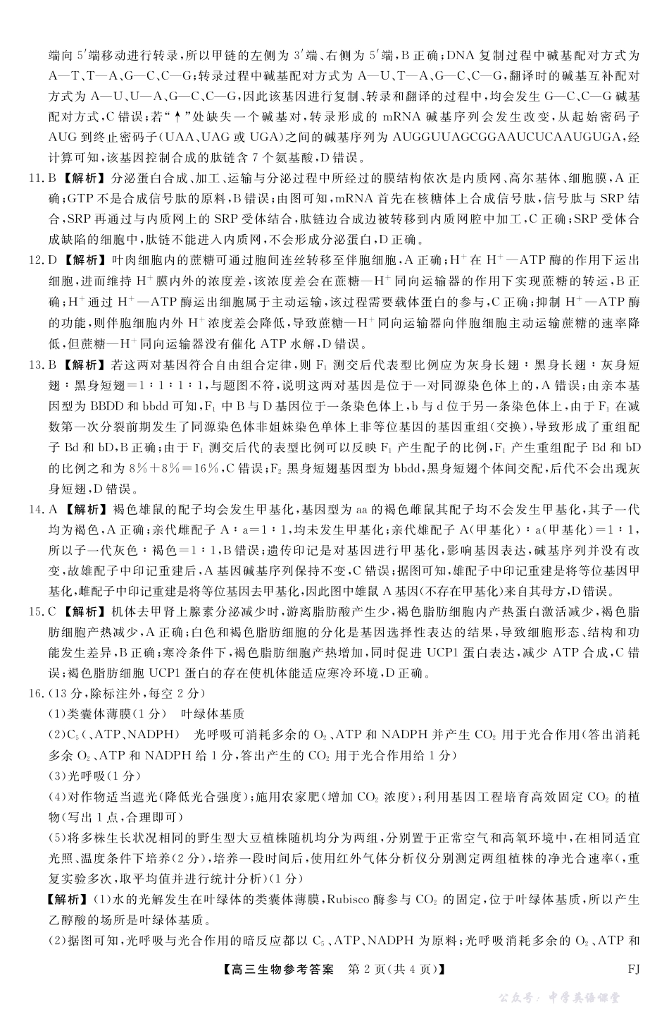 福建百校联考2025-2026学年高三11月期中联合测评生物答案.pdf_第2页