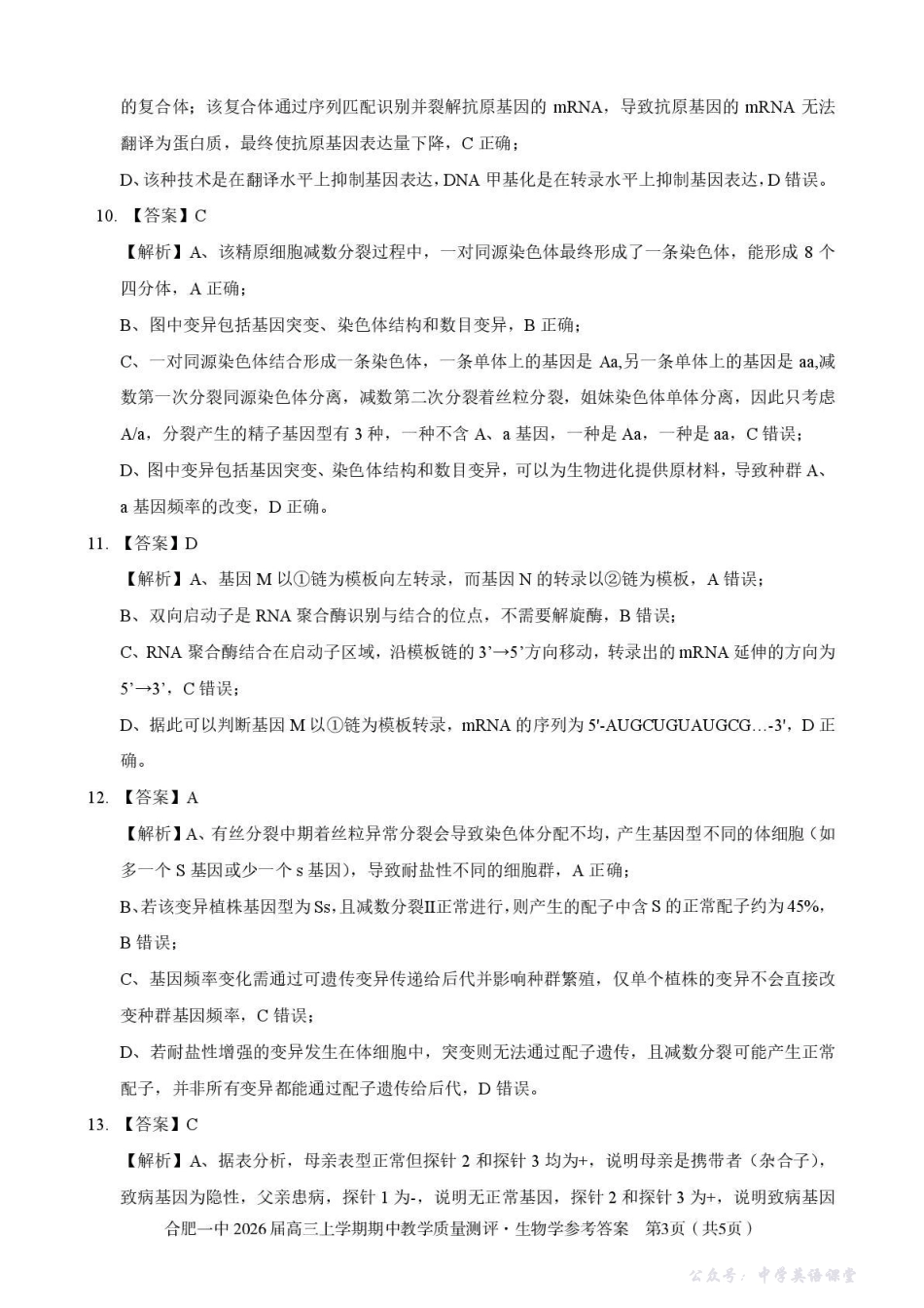 合肥一中2026届高三上学期期中教学质量测评生物答案.pdf_第3页