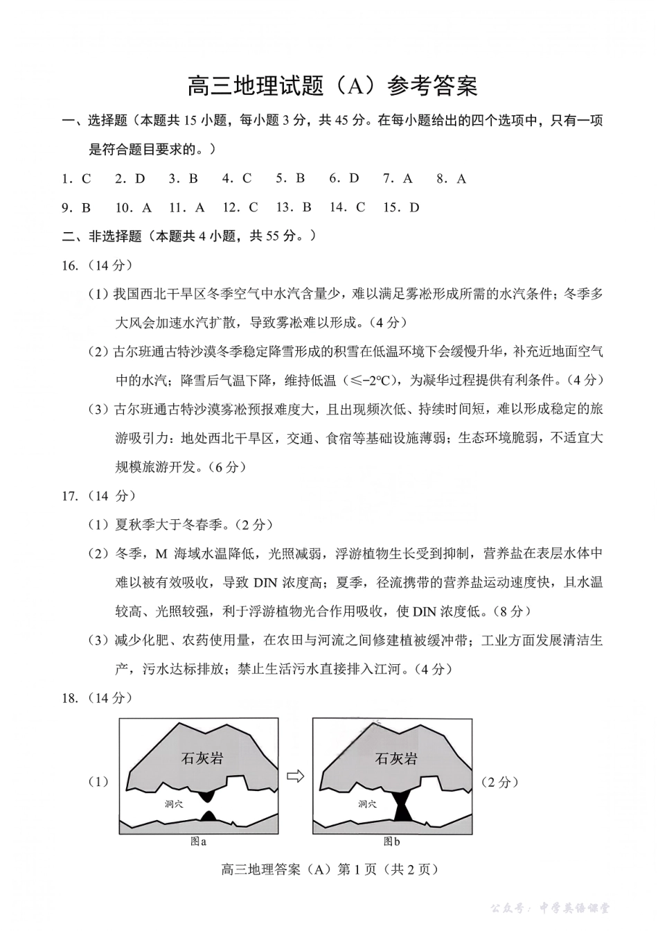 菏泽市A类高中2026届高三第一学期期中考试地理答案.pdf_第1页