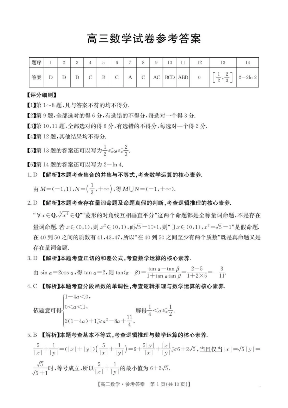 金太阳26-42C2026届高三上学期0月联考数学答案.pdf_第1页