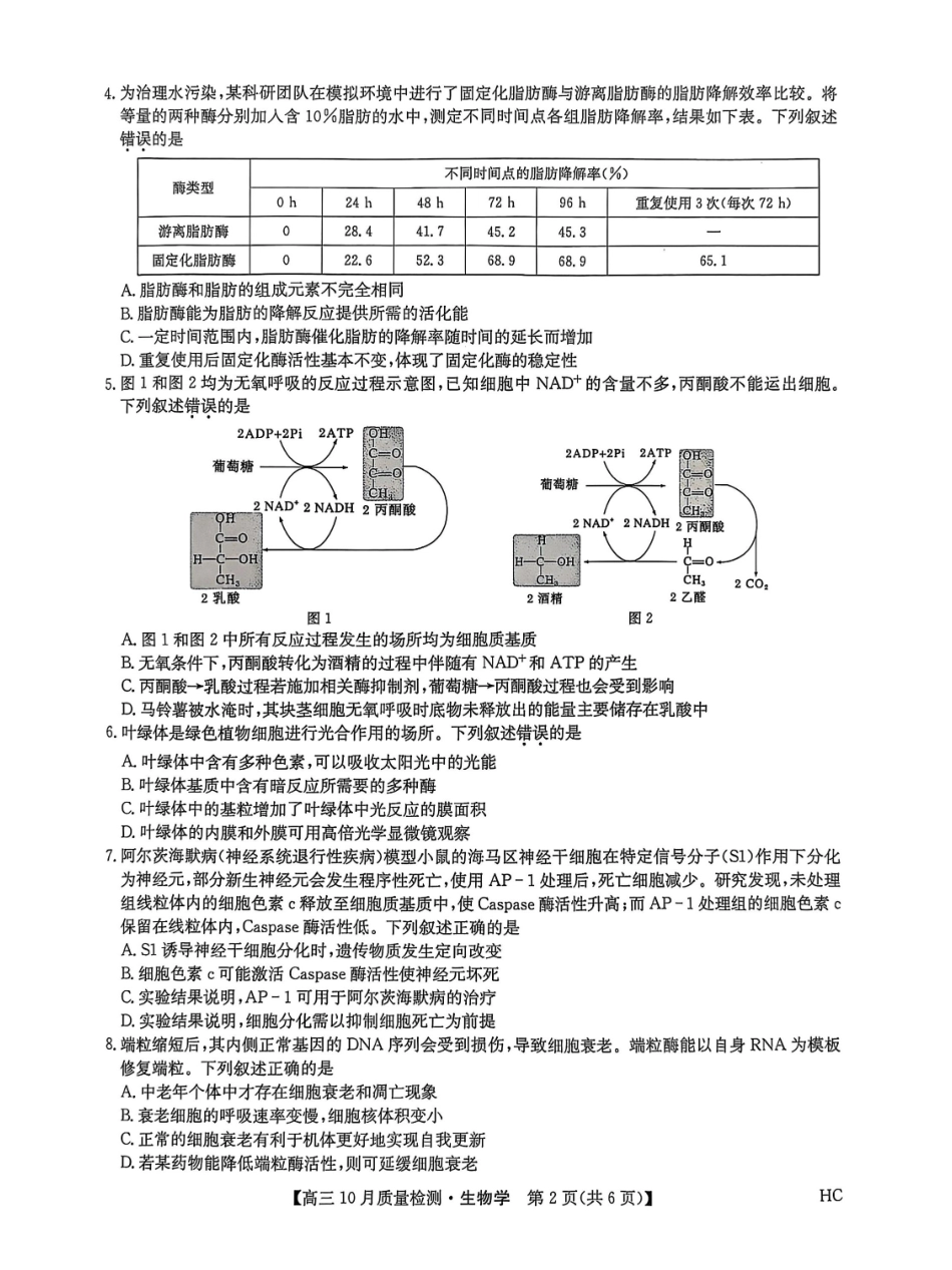 九师联盟2026届高三0月联考生物().pdf_第2页