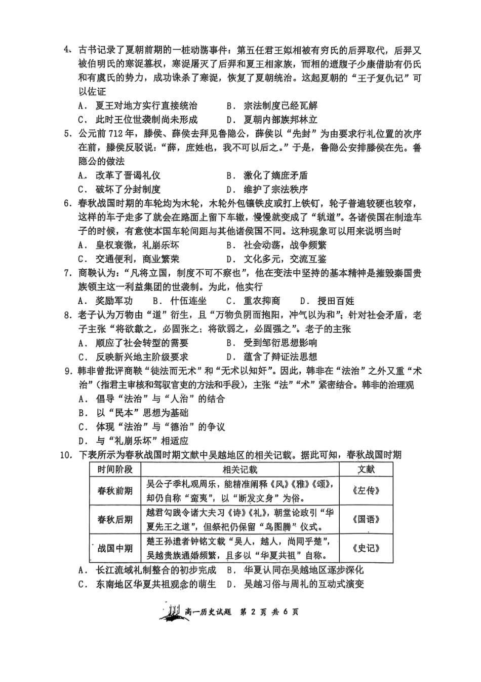 历史试题卷【Top30强校】【高一】山西省太原市山西大学附中2025-2026学年第一学期高一0月模块诊断(0.3-0.4).pdf_第2页