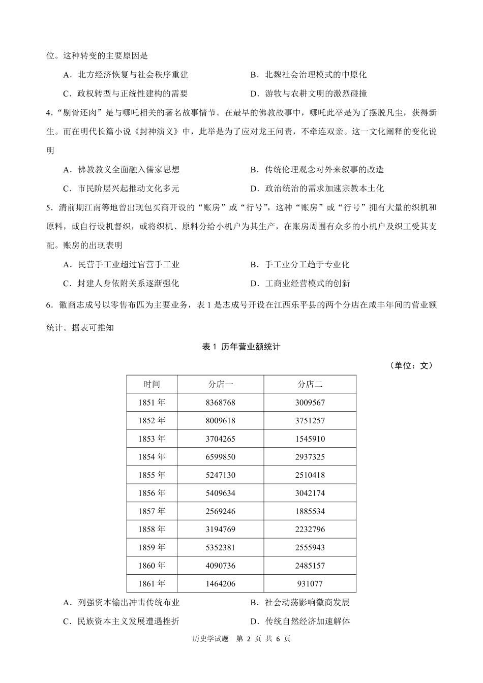 历史试题卷安徽省马鞍山二中2025届高三年级高考适应性考试（最后一卷）（5.29-5.30）.pdf_第2页