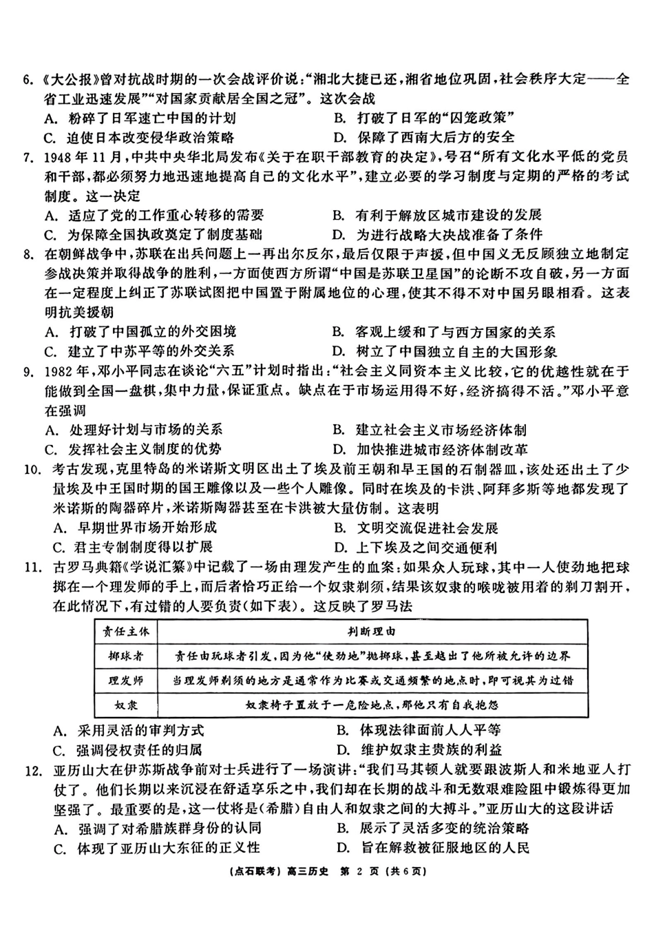 辽宁省点石联考（辽宁县级协作体）2024-2025学年度上学期2025届高三年级期中考试历史试卷+答案.pdf_第2页