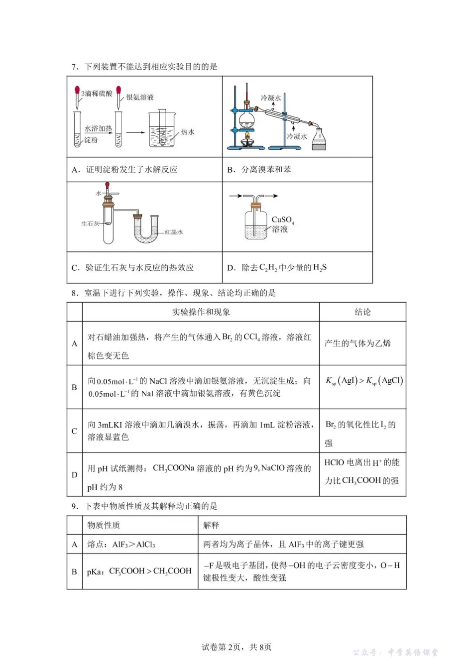 泸州市三校联盟2025年高三上期第一次联合考试化学.pdf_第2页