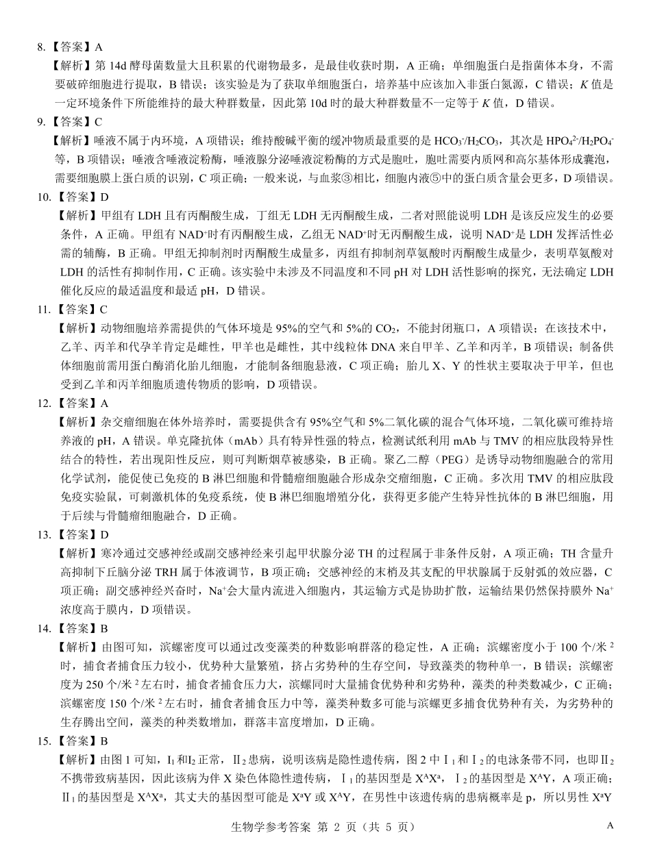 名校教研联盟2026届高考仿真模拟卷(样卷)生物答案.pdf_第2页