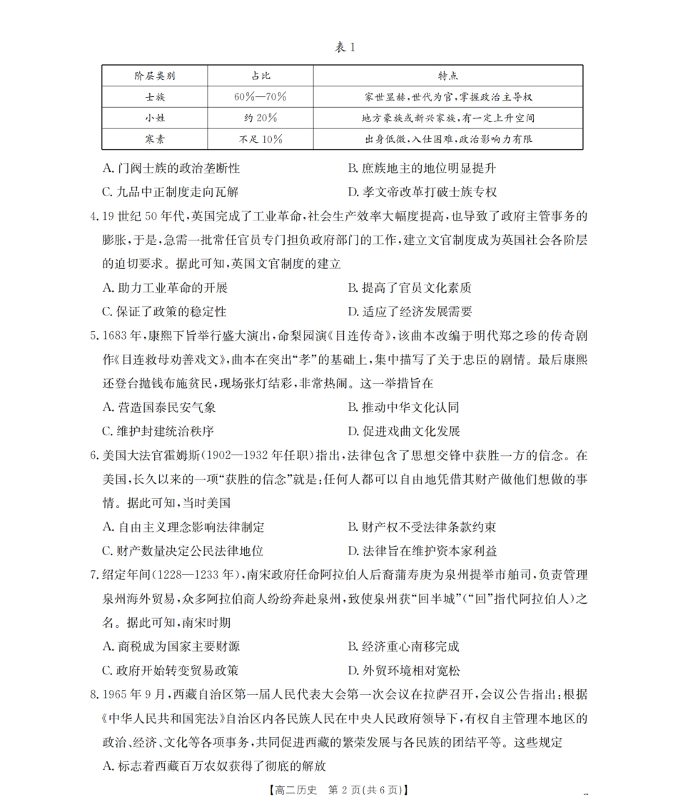 南阳地区2025年秋季高二年级上学期期中摸底考试卷（26-95B）历史.pdf_第2页