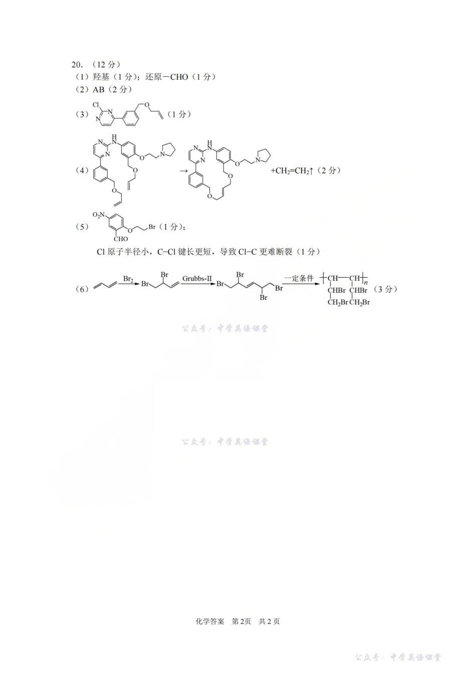 宁波市2025学年第一学期高考模拟考试化学答案.pdf_第2页