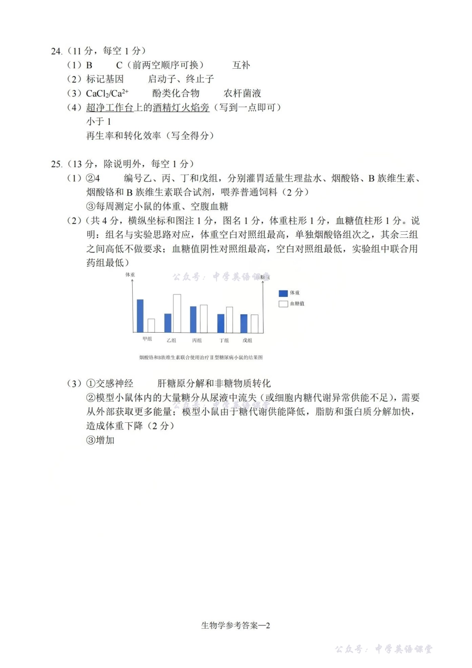 宁波市2025学年第一学期高考模拟考试生物答案.pdf_第2页