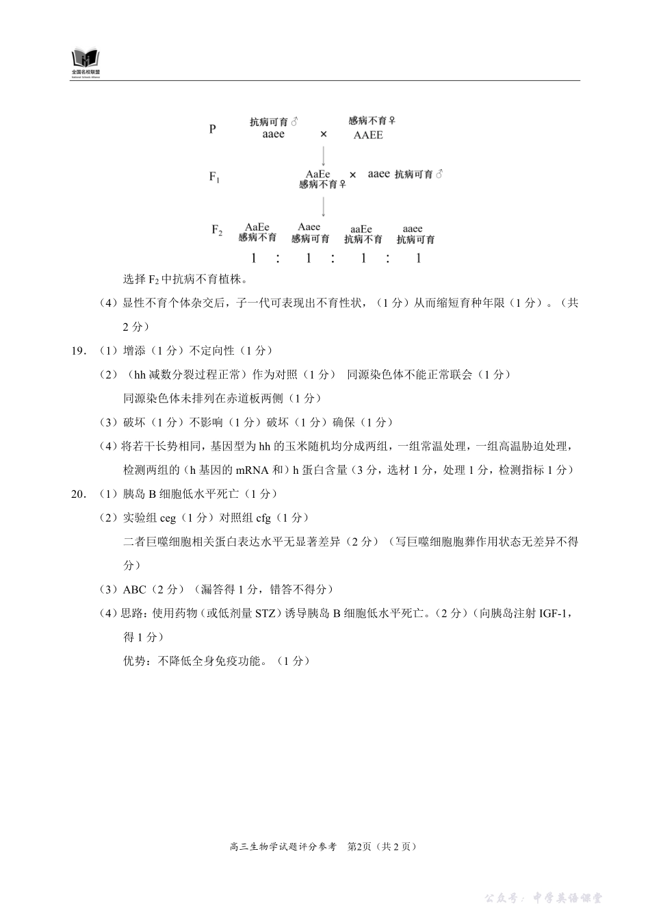 全国名校联盟2026届高三上学期期中考试生物答案.pdf_第2页