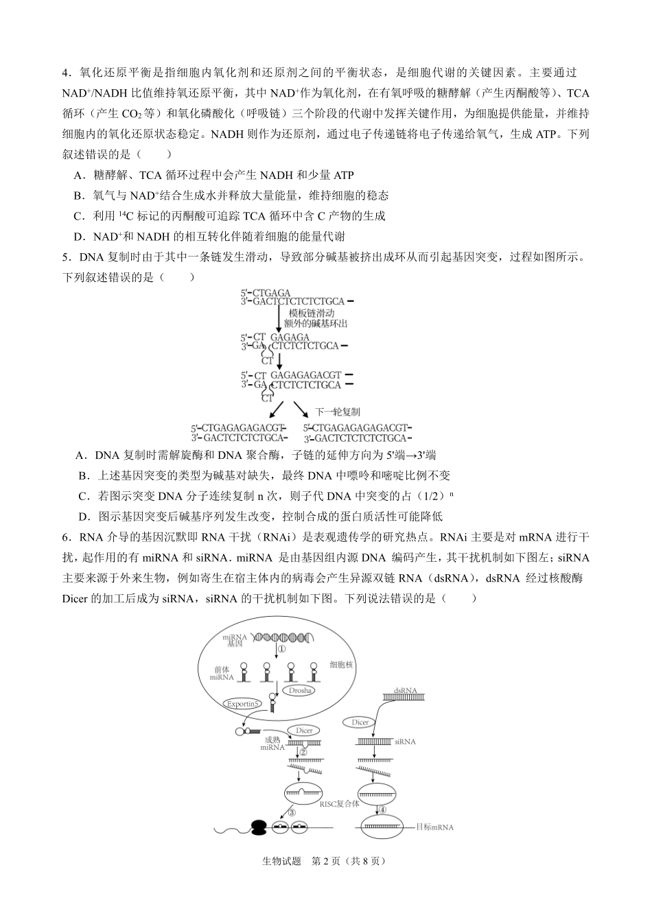 生物保温卷【安徽名校】安徽省合肥市第八中学2024-2025学年2025届高三下学期5月保温卷(5.28-5.30).pdf_第2页