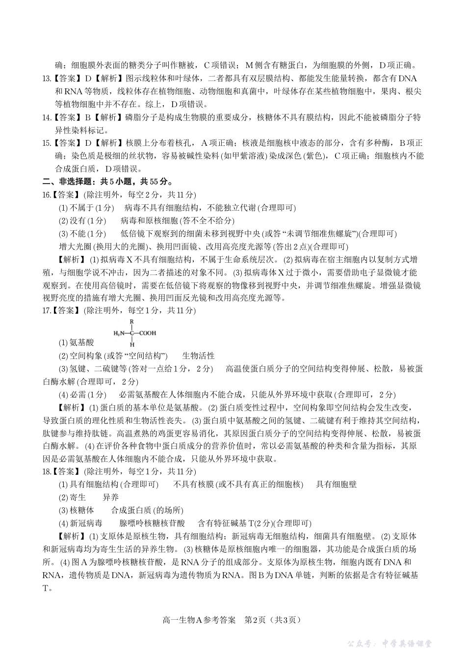 生物答案A安徽省皖江名校联盟2025-2026学年高一上学期期中联考.pdf_第2页