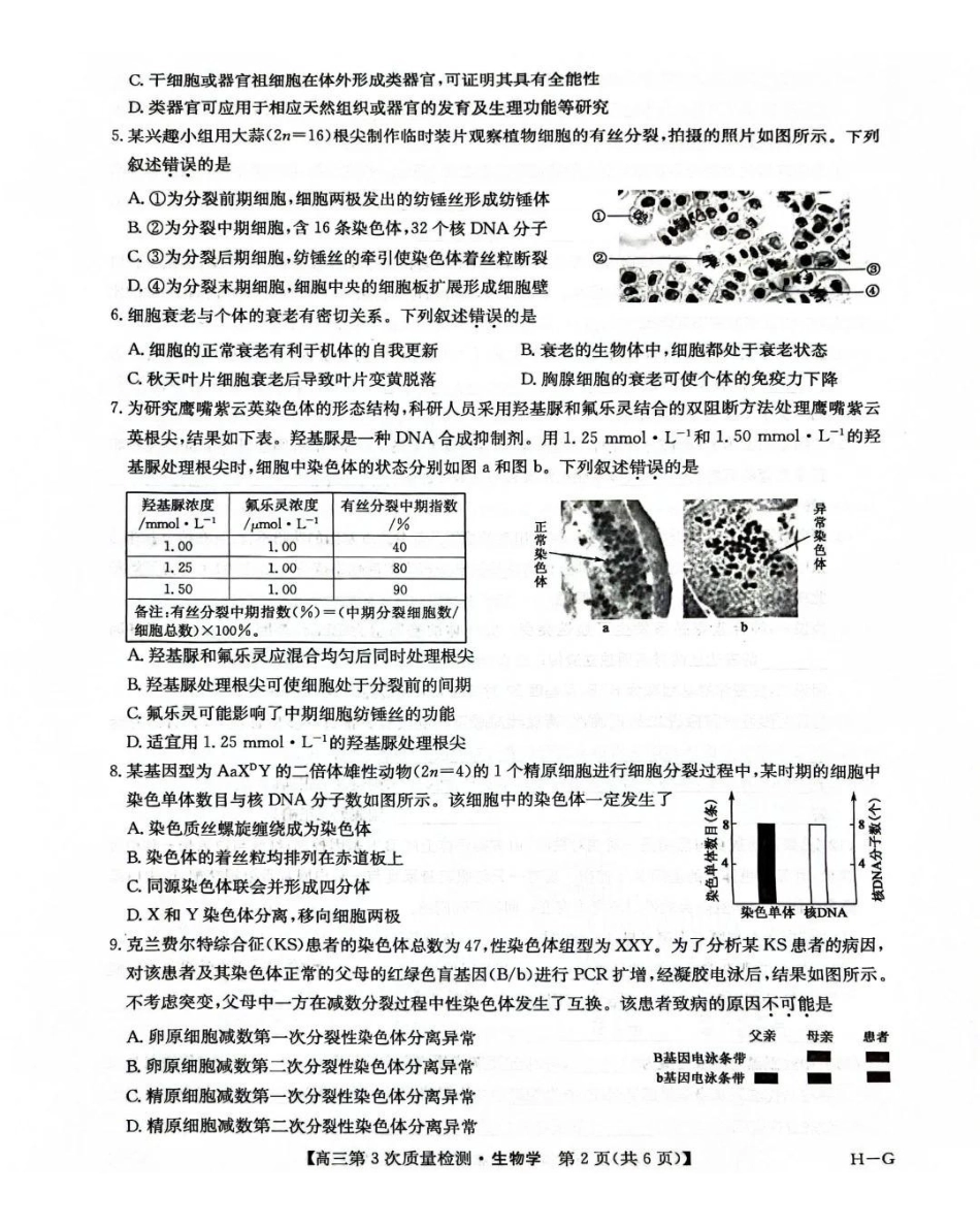 生物试卷(H-G)【多考区卷】九师联盟2026届高三上学期月联考(.6-.7).pdf_第2页