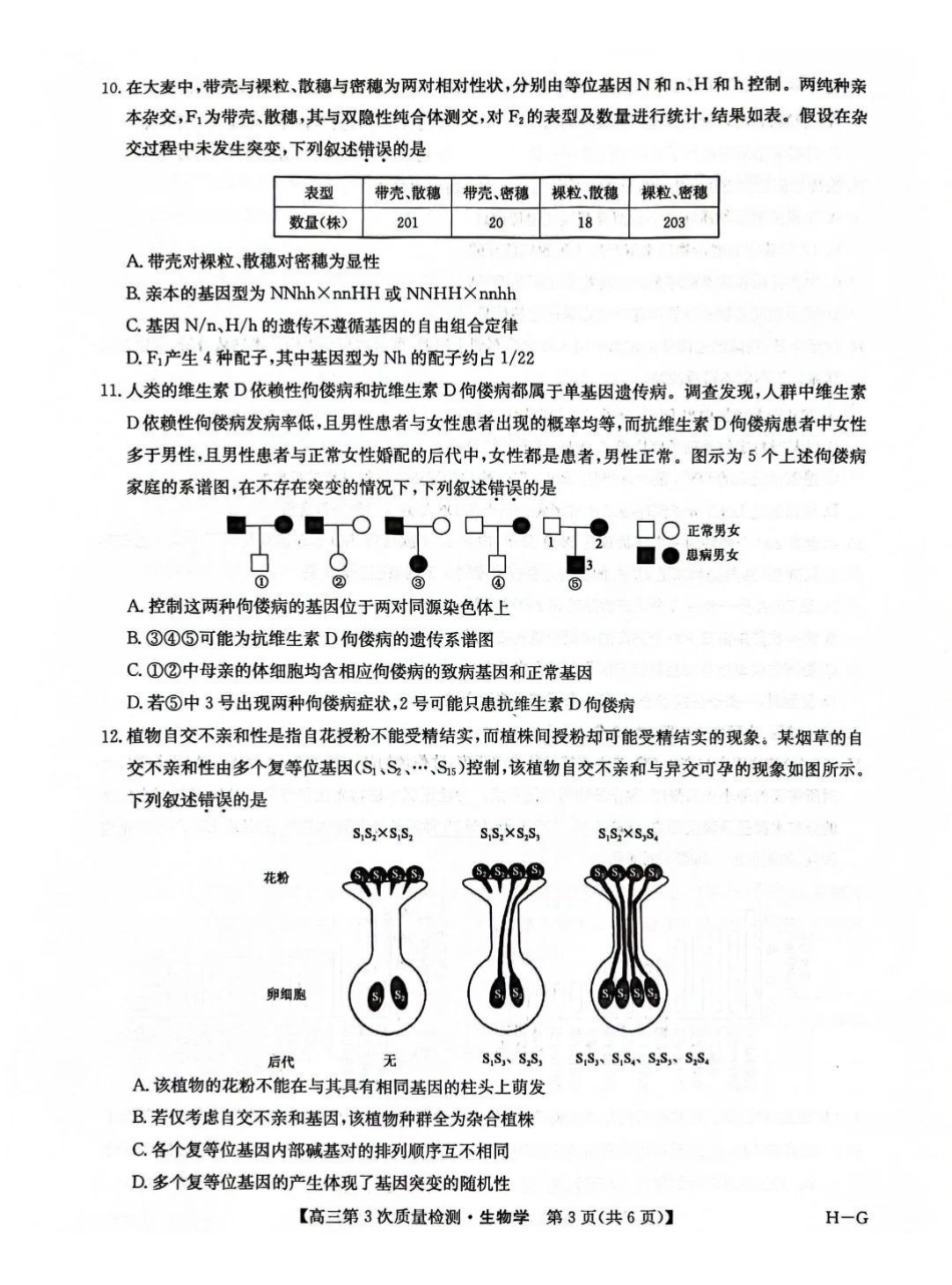 生物试卷(H-G)【甘肃卷】【九师联盟联考】河南省、甘肃省九师联盟2026届高三上学期月联考(.6-.7).pdf_第3页