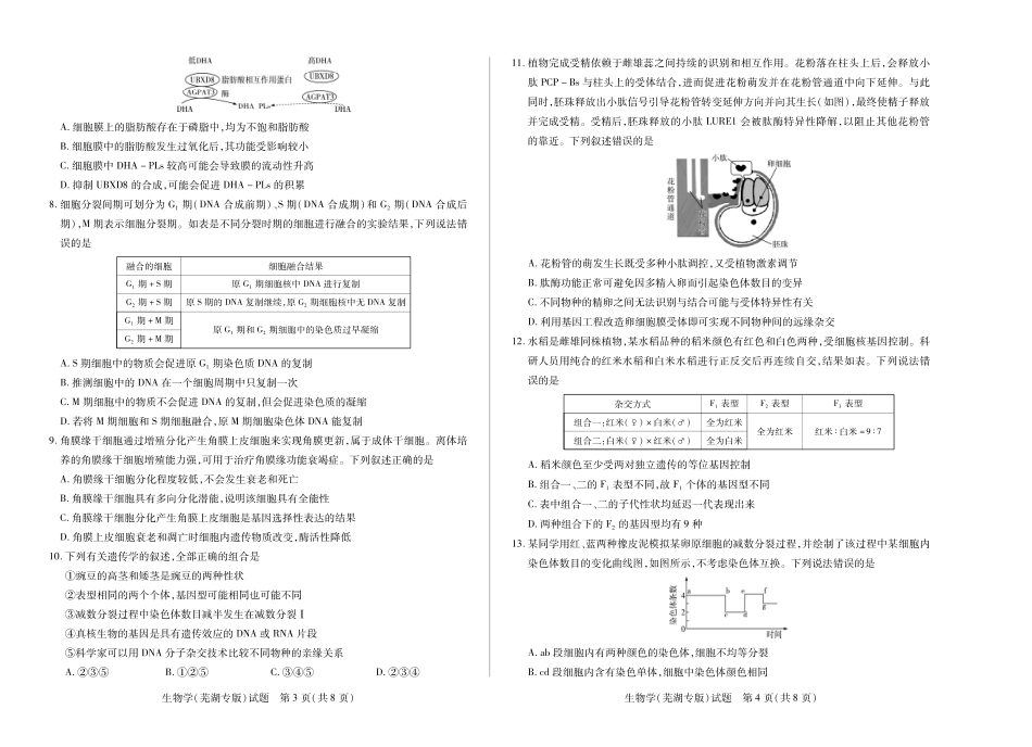 生物试卷(芜湖专版)安徽省天一大联考卓越县中联盟2026届高三11月期中联考(11.13-11.14).pdf_第2页
