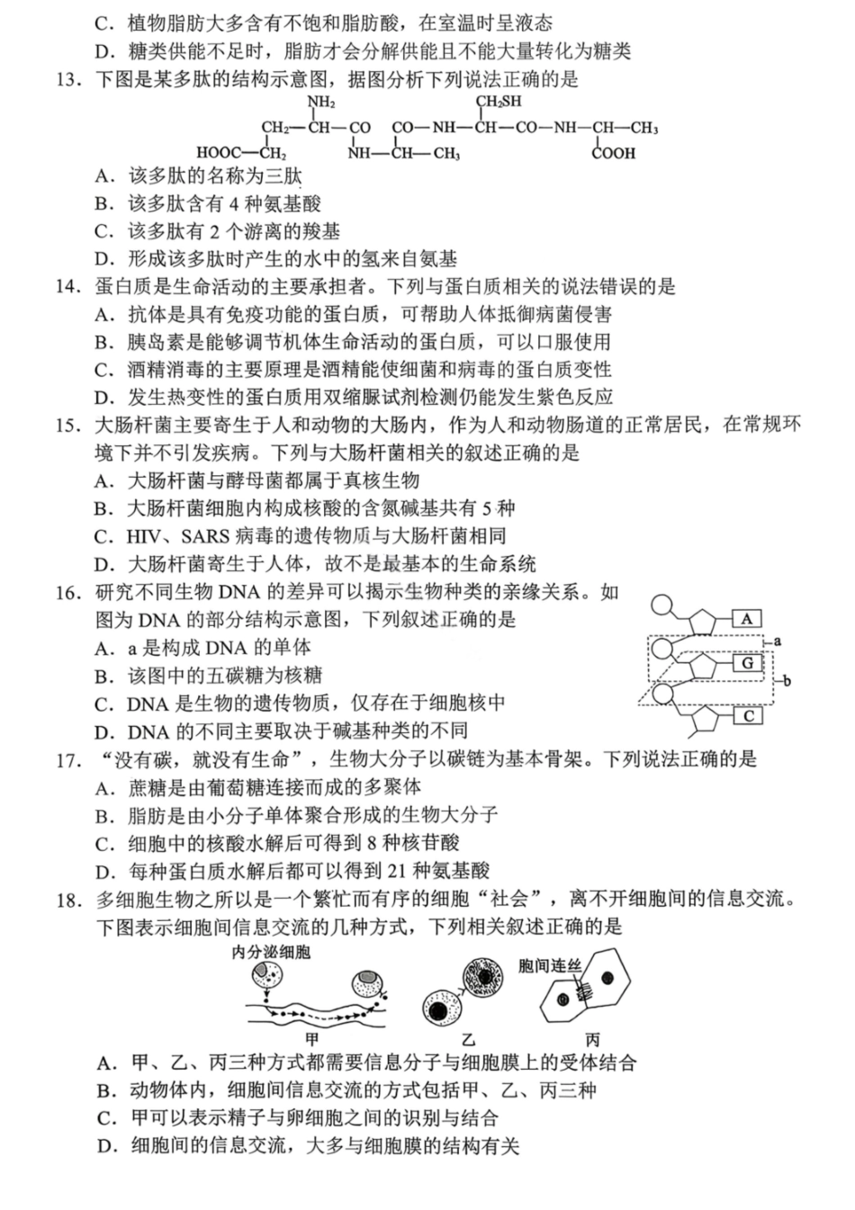 生物试卷【高一】成都蓉城名校联盟2025-2026学年度上期高中2025级高一期中考试(11.13--11.14).pdf_第3页