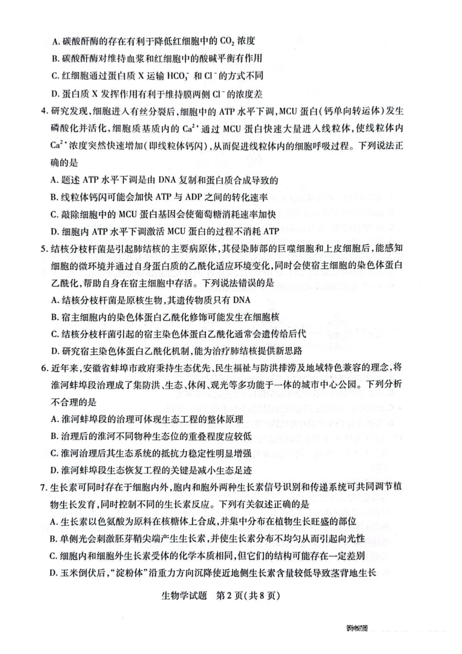 生物试卷+答案安徽省天一大联考卓越县中联盟2024-2025学年高三5月份检测(5.6-5.7).pdf_第2页