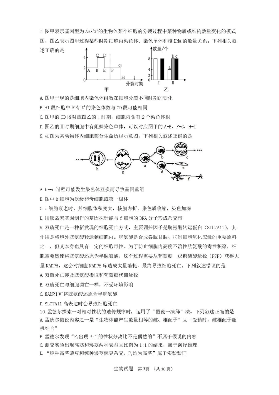 生物试卷+答案山东省山东师范大学附属中学2026届高三年级上学期0月份阶段性检测(0.20左右).pdf_第3页