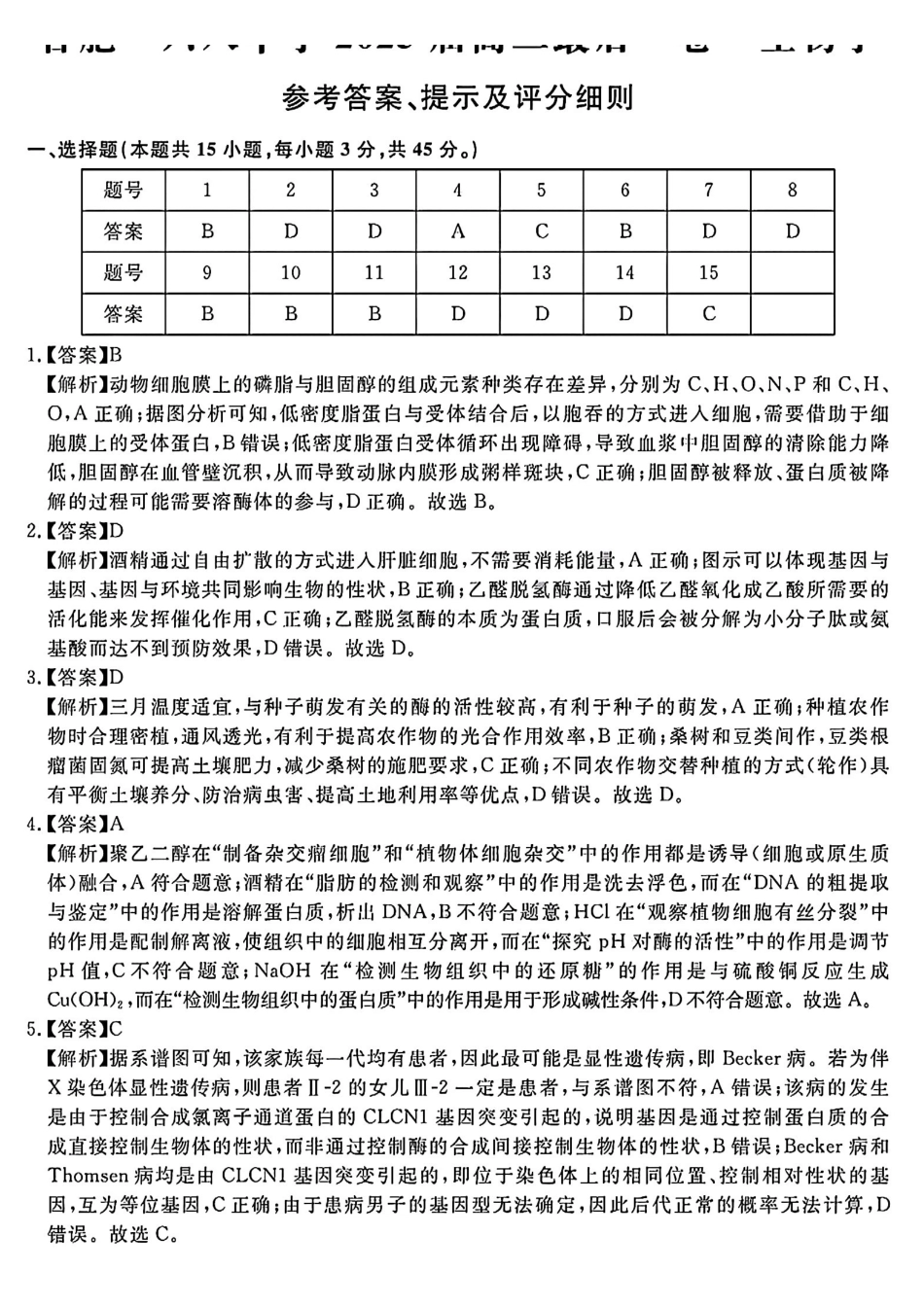 生物试卷答案【Top35强校】安徽省合肥一六八中学2025届高三最后一卷(耀正(优+)文化)(5.29-5.30).pdf_第1页