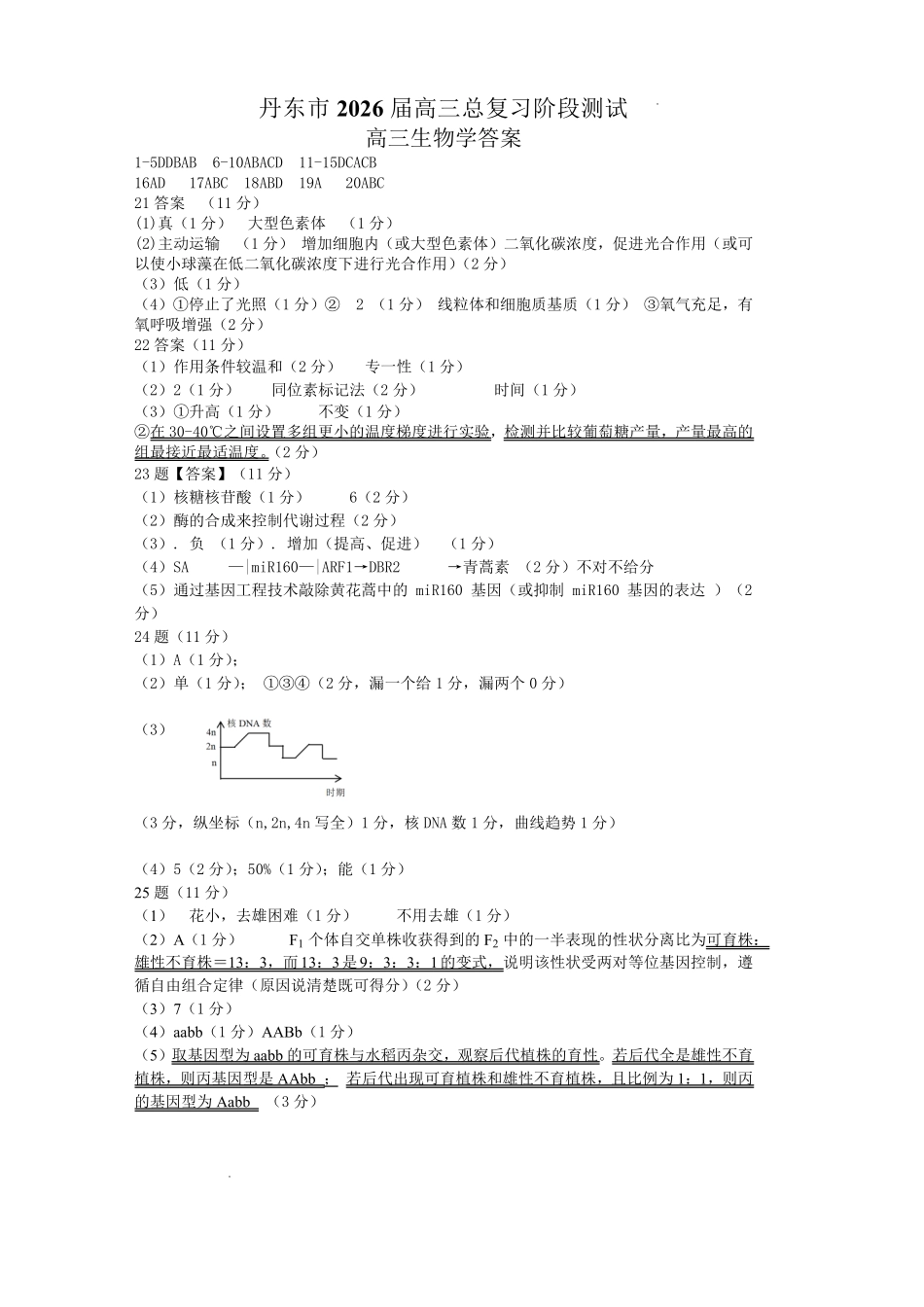 生物试卷答案【黑吉辽蒙卷】辽宁省丹东市2026届高三总复习阶段测试(.5-.6).pdf_第1页