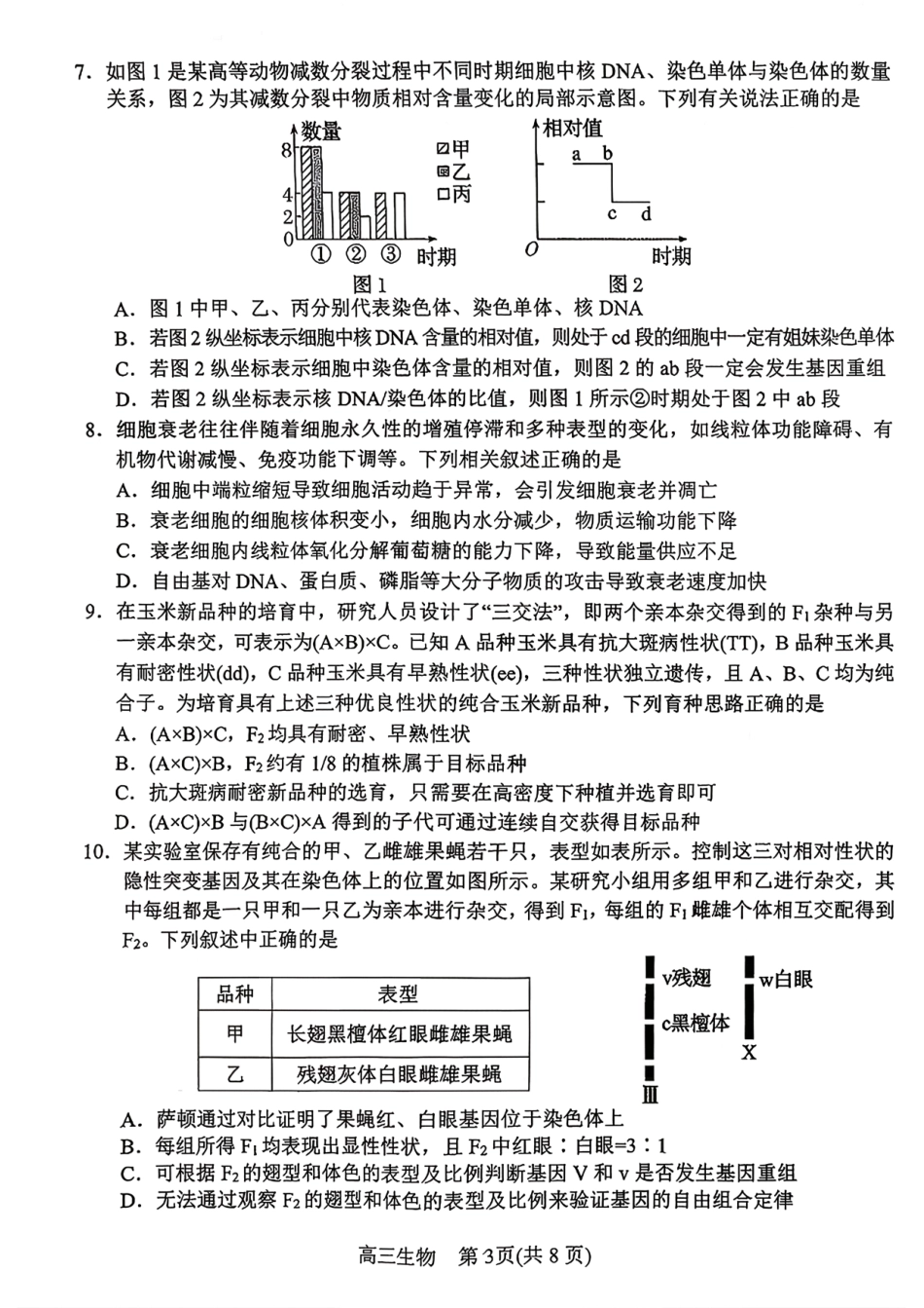 生物试卷河南省南阳市2025年秋期高三年级上学期期中质量评估（11.12-11.14）.pdf_第3页