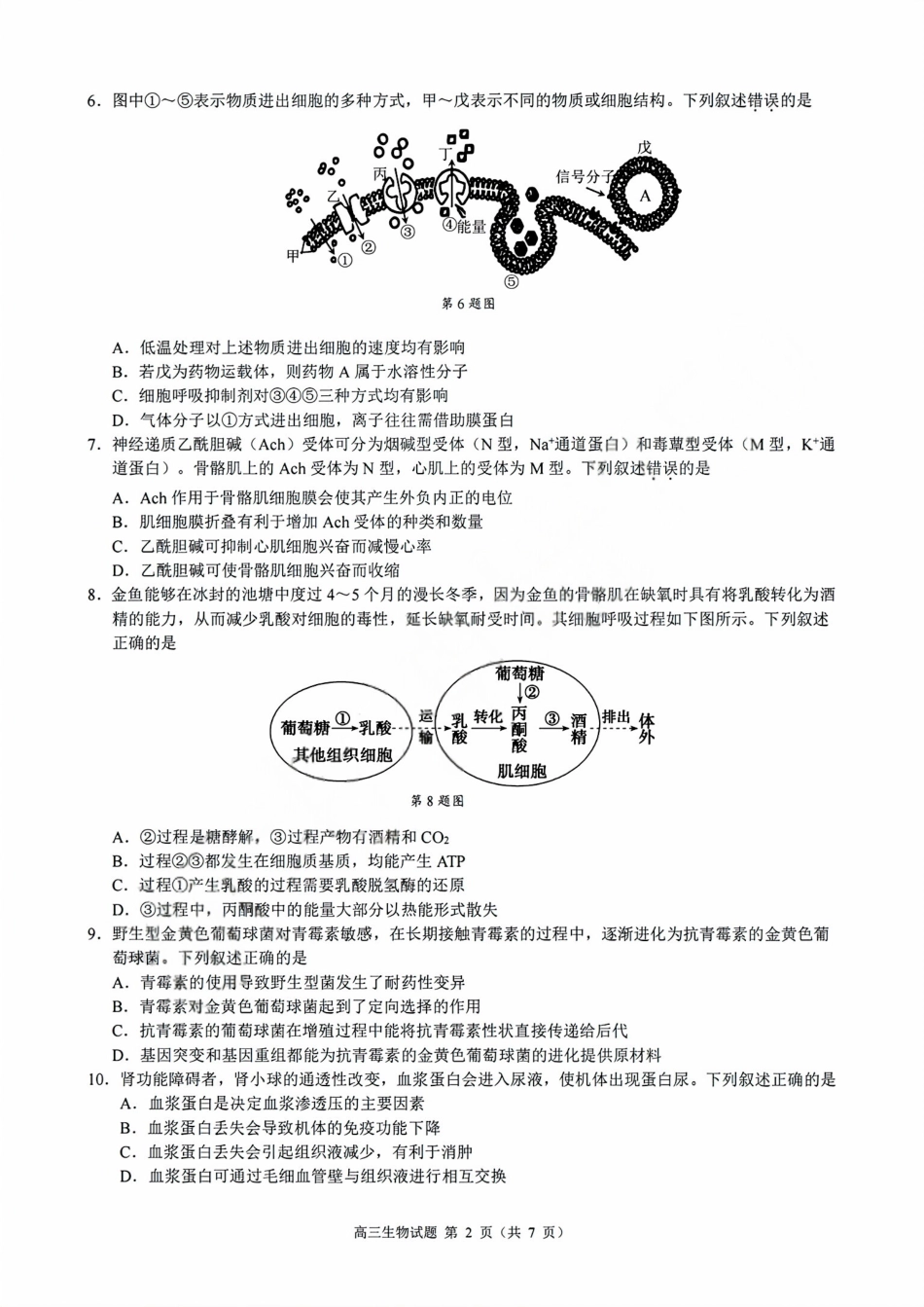 生物试卷浙江省9+1高中联盟2025学年第一学期高三年级期中考试(11.19-11.21).pdf_第2页