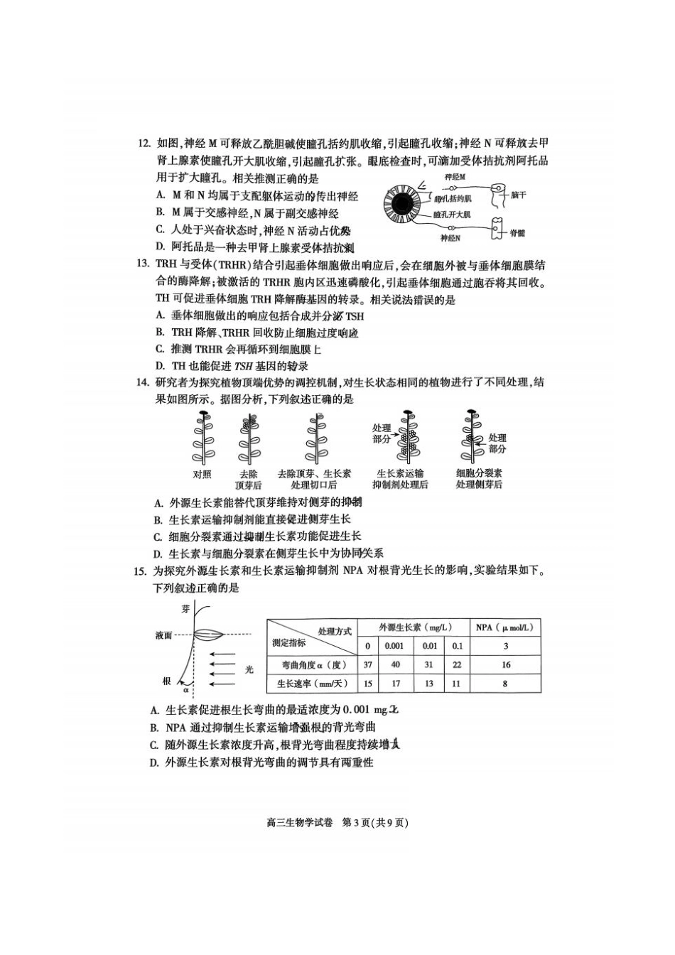 生物试题卷【北京卷】北京朝阳区205-2026学年度第一学期2026届高三期中质量检测(.5-.8).pdf_第3页