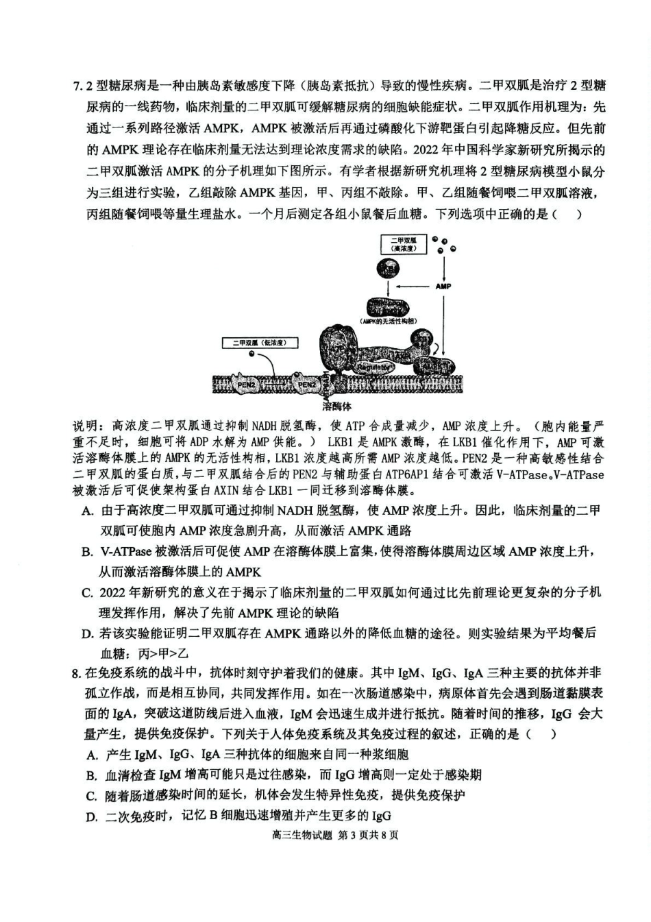生物试题卷+答案安徽省安徽师范大学附属中学2025届高三下学期5月考前适应性检测（5.27-5.28）.pdf_第3页