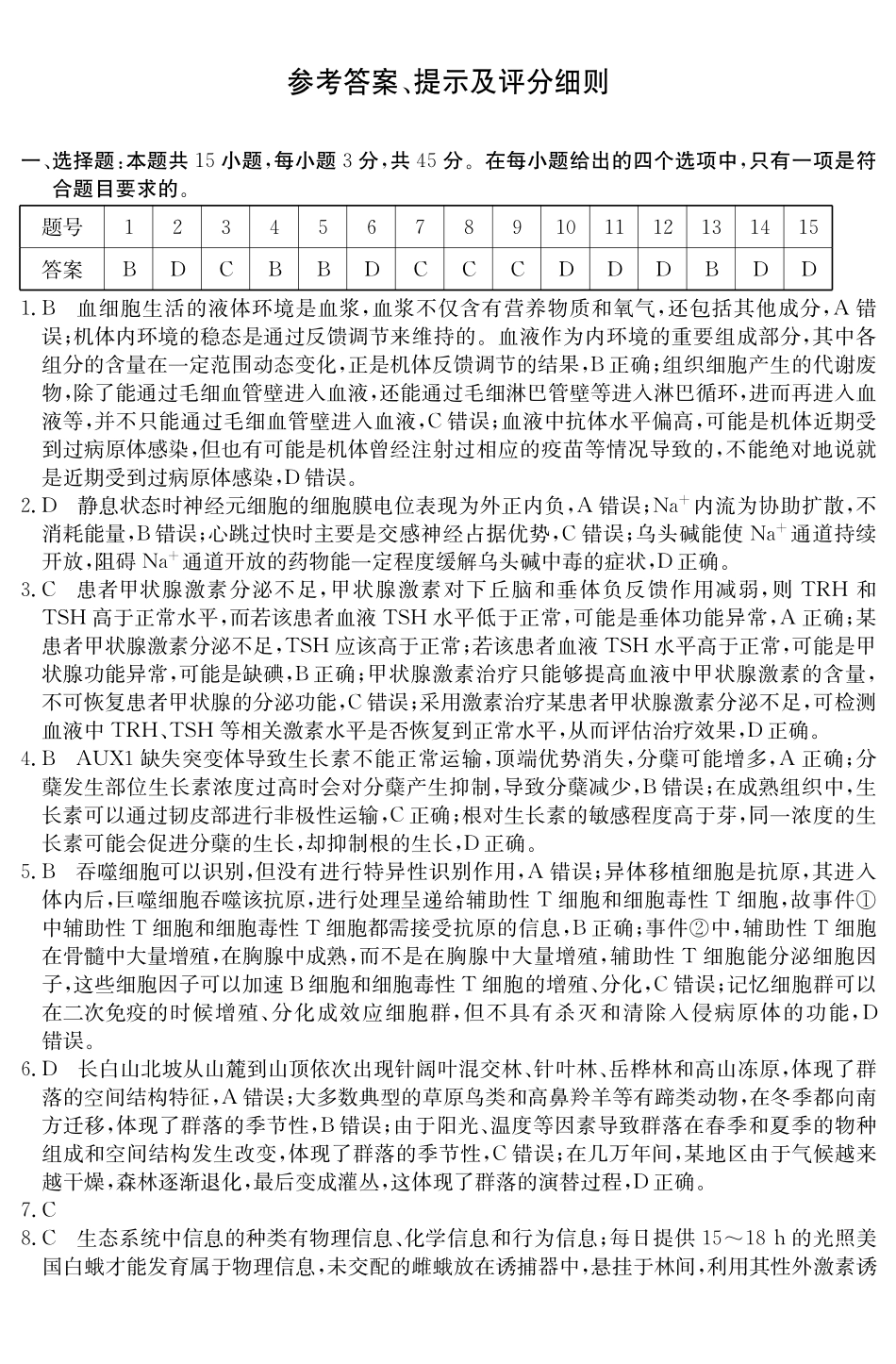 生物学试卷(5489B)答案安徽省县中联盟2024-2025学年第二学期高二年级期末检测(下标5439B).pdf_第1页