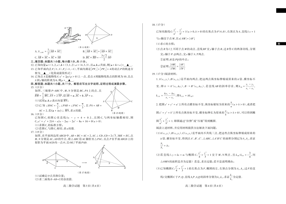 数学2024-2025高二第一学期期中考试.pdf_第2页