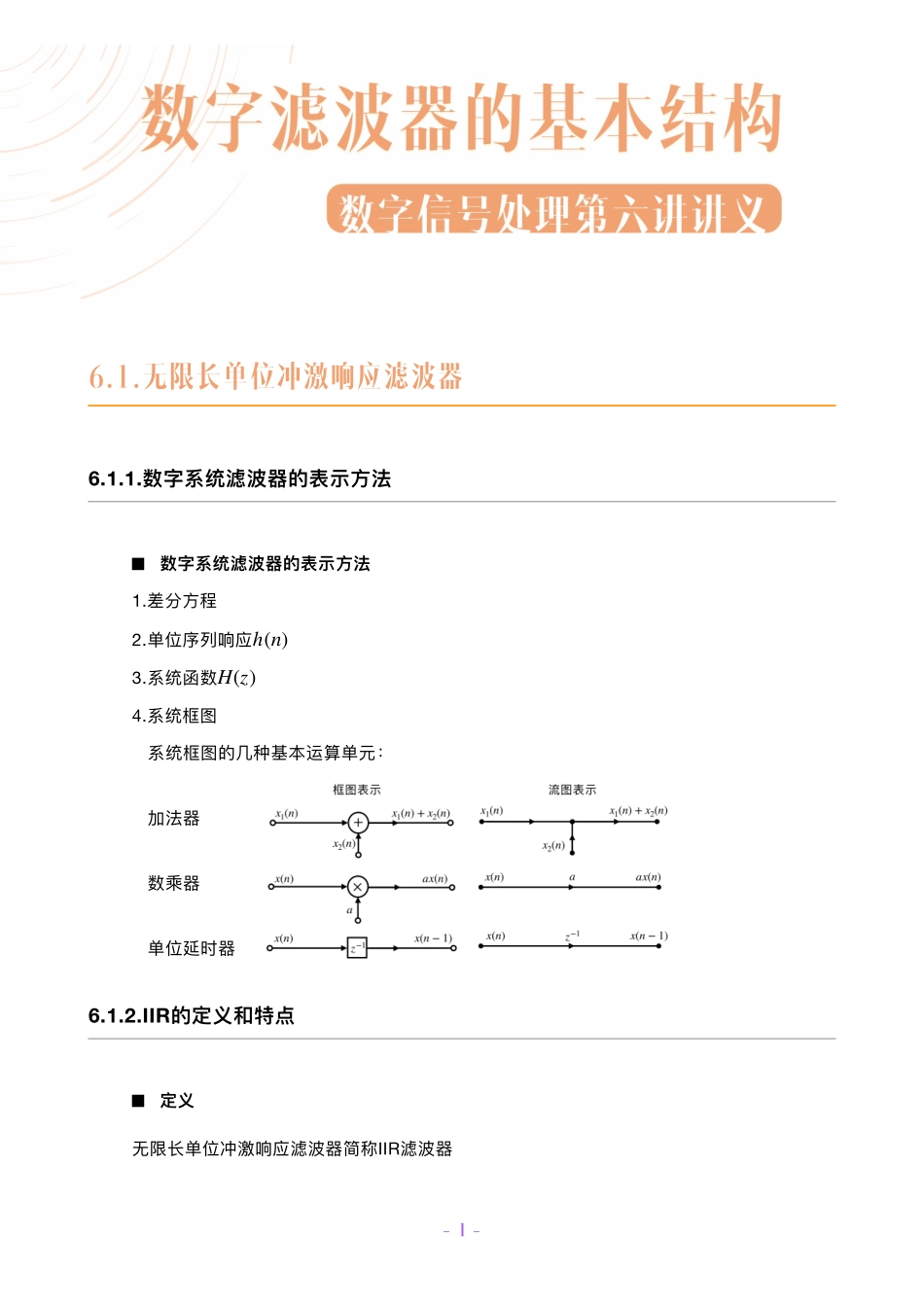 数字信号处理不挂科讲义-6-数字滤波器的基本结构.pdf_第1页