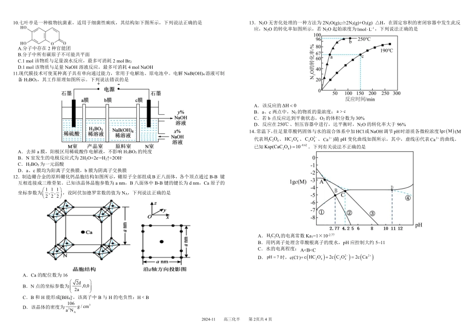 四川省成都市树德中学2024-2025学年高三上学期期中考试化学试题含答案().pdf_第2页