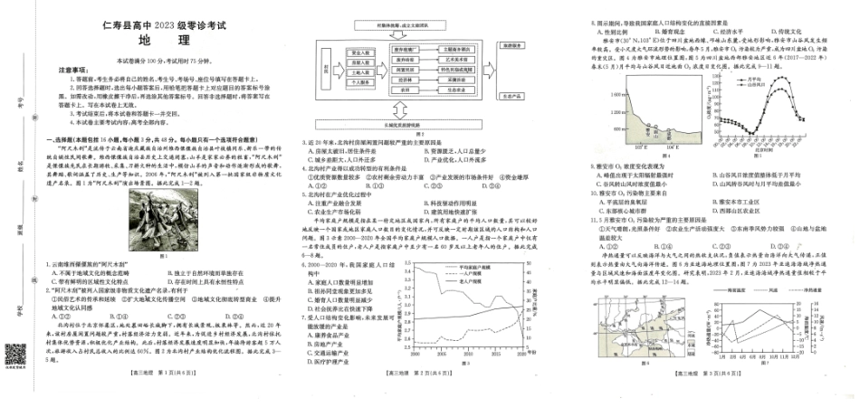 四川省仁寿县高中2023级零诊考试(26-68C)地理.pdf_第1页