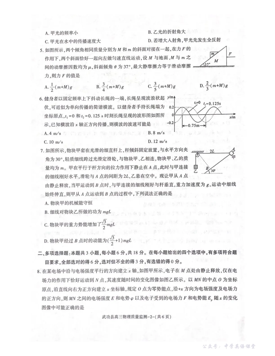 武功县2026届11月高三质量监测物理.pdf_第2页