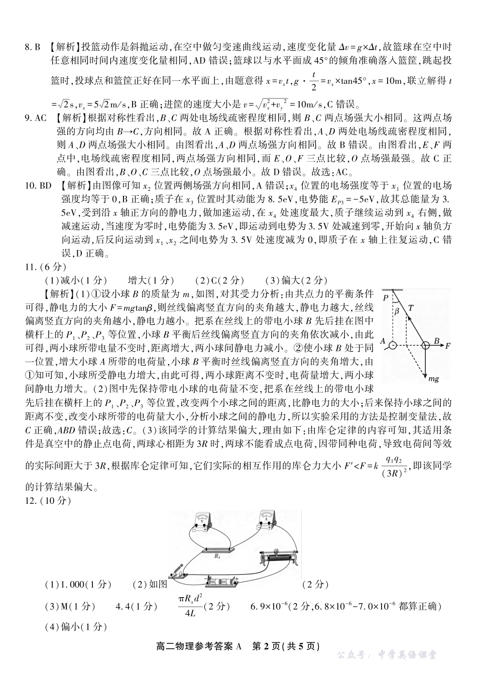 物理答案A2025年11月高二期中联考.pdf_第2页