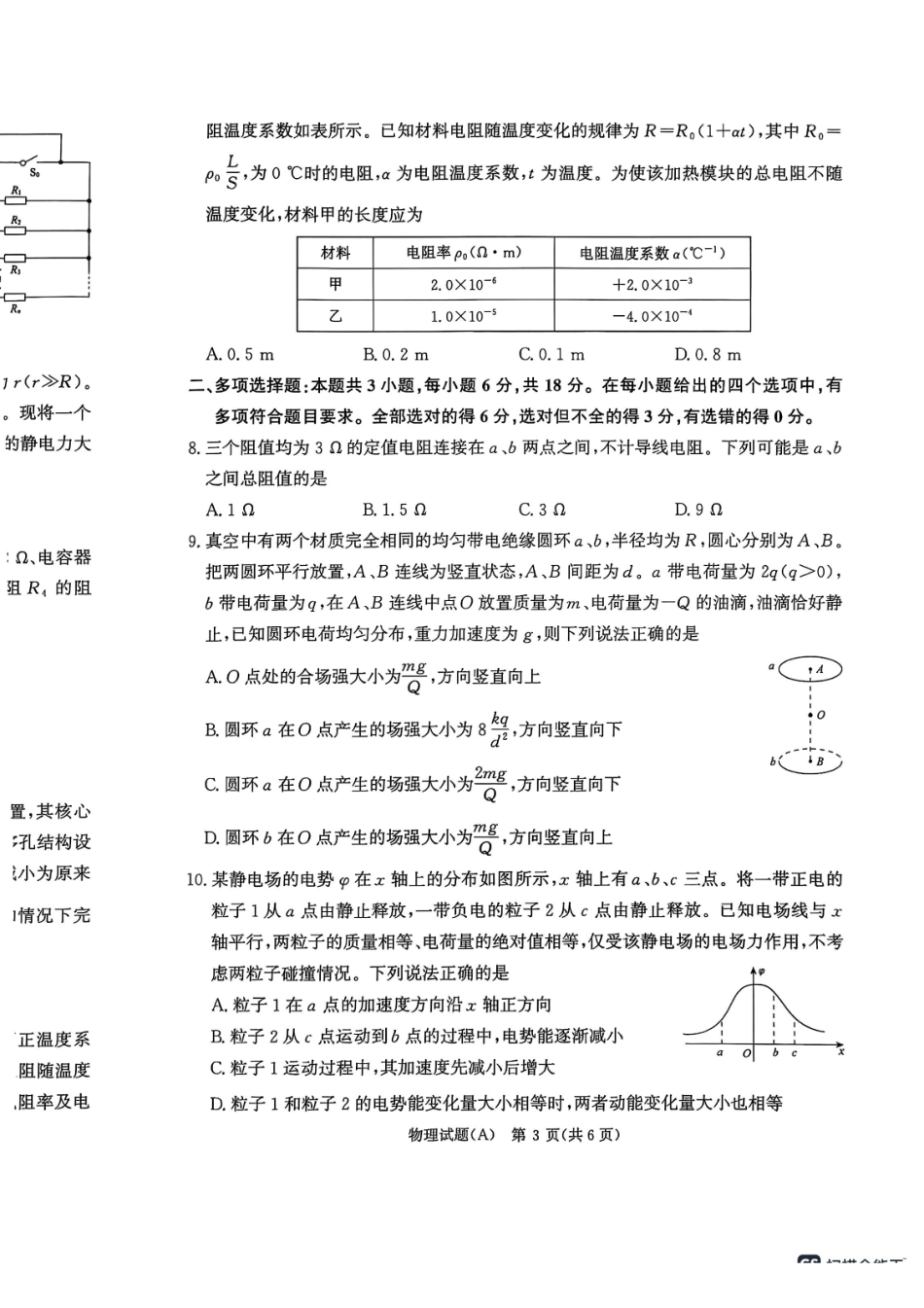 物理试卷(A)【高二】河南省2027届高等学校招生全国统一考试暨青桐鸣大联考2025年0月高二大联考(0.23-0.24).pdf_第3页