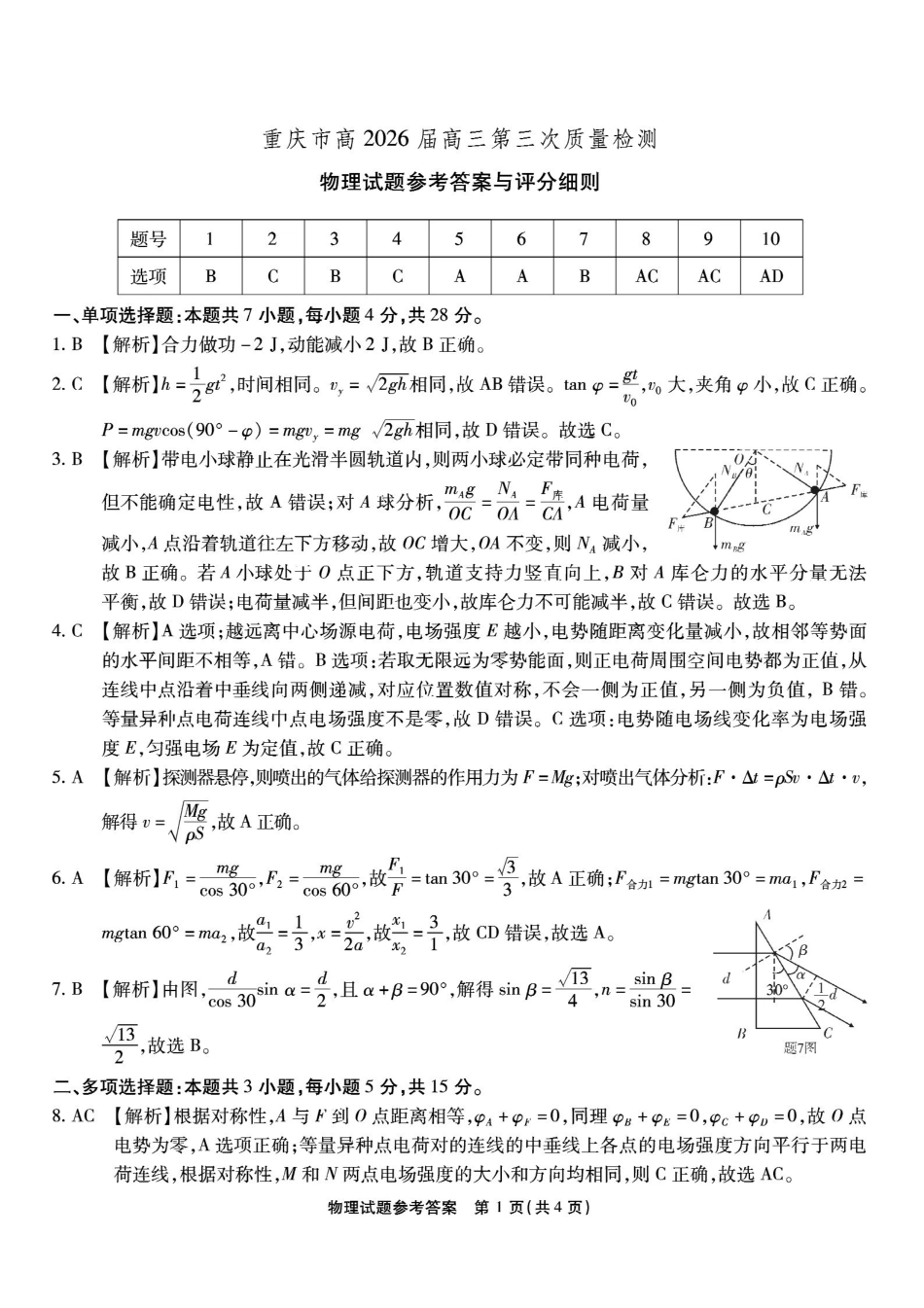 物理试卷答案【Top50强校】重庆市南开中学高2026届高三第三次质量检测(.7-.8).pdf_第1页