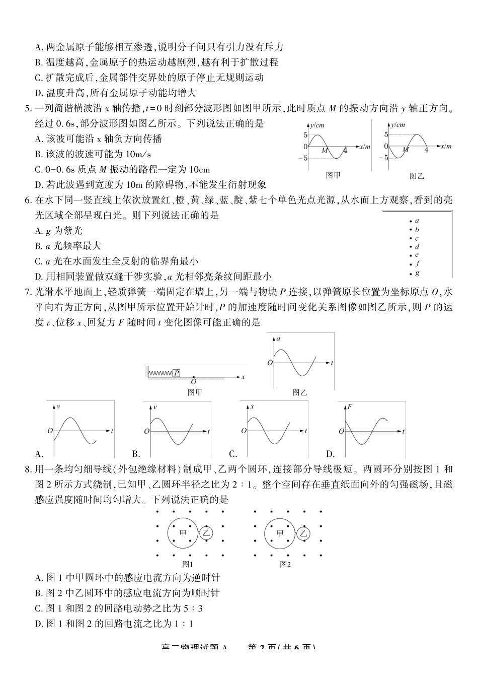物理试题卷A2025年7月高二下期末联考安徽省金榜教育2024-2025学年高二下学期7月期末考试.pdf_第2页