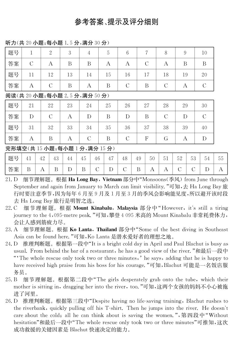 英语试卷(5489B)答案安徽省县中联盟2024-2025学年第二学期高二年级期末检测(下标5439B).pdf_第1页