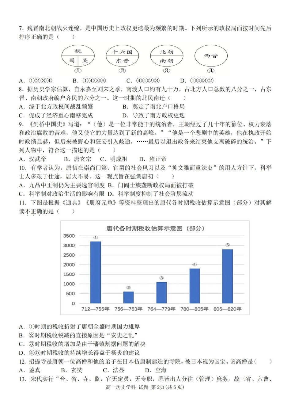 浙江省温州新力量联盟2024-2025学年高一上学期期中联考历史学科试题(含答案).pdf_第2页
