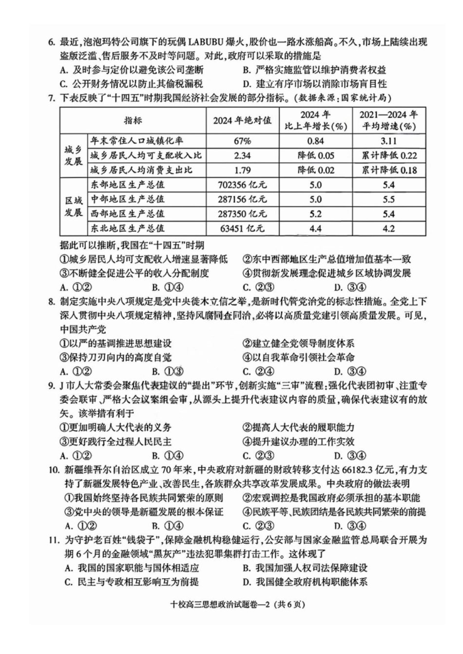 政治试卷浙江省金华十校2025年月高三模拟考试(金华十校一模)(.5-.7).pdf_第2页