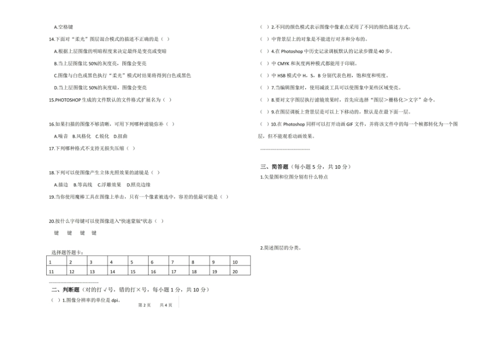 中职期末考试图形图像处理PS试卷A卷及答案.pdf_第2页