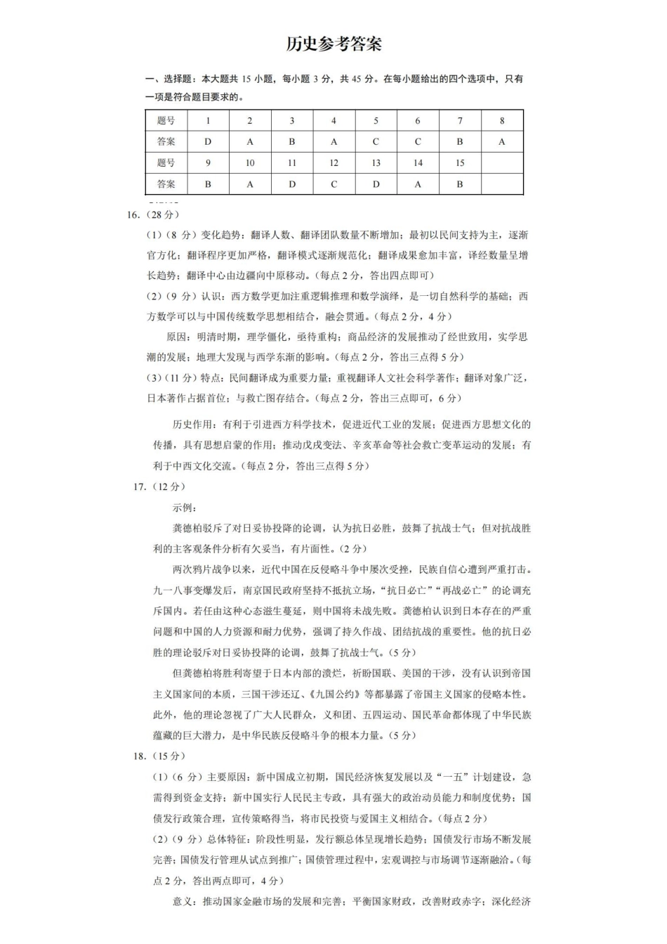 重庆市第一中学2025届高三月期中考试历史答案.pdf_第1页