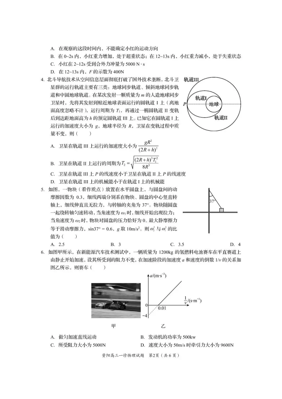 资阳市高中2023级第一次诊断性考试物理().pdf_第2页
