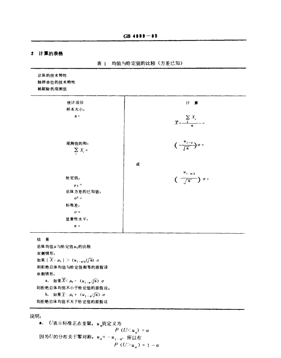 GBT 4889-1985 数据的统计处理和解释 正态分布均值和方差的估计与检验方法.pdf_第2页